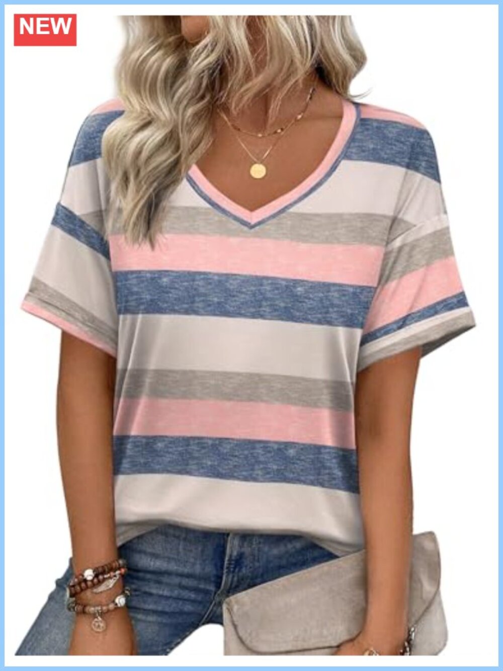 Zeagoo Women's V-Neck Short Sleeve T-Shirt Loose Fit Casual Summer Top